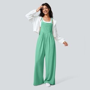 HALARA Sea Green Overalls Waffle Knit Wide Leg Jumpsuit Women's XS P Petite NWT